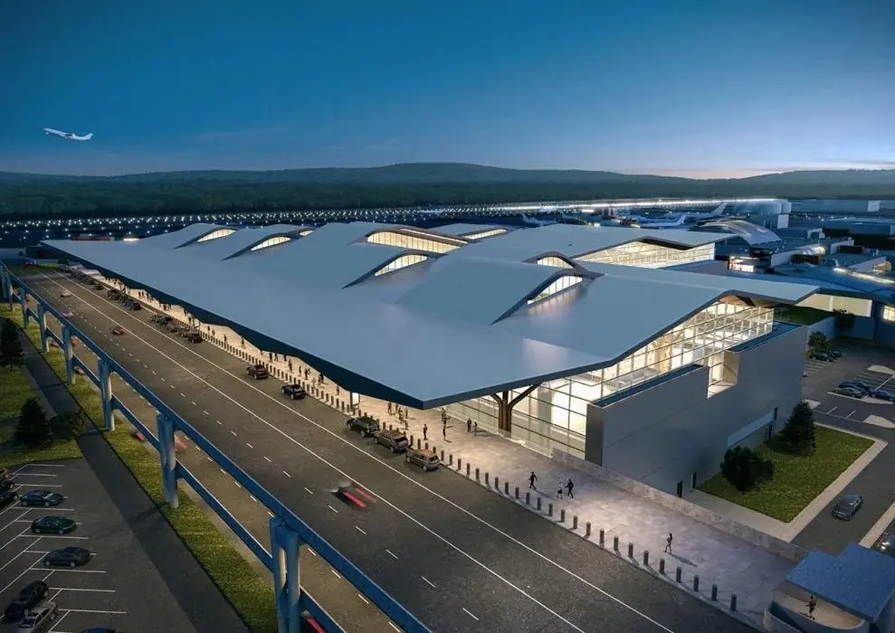 Rendering of the modernized Pittsburgh International Airport terminal.